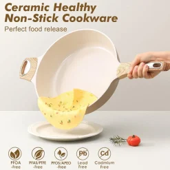 Sensarte 30cm Tiefe Keramik Bratpfanne mit Deckel, 4.7L Antihaft Kochpfanne