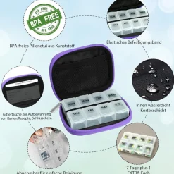 Serfeymi Tablettenbox 7 Tage Klein Medikamentenbox Reise Pillendose- púrpura