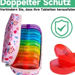 Serfeymi Tablettenbox 7 Tage Medikamenten Organizer Regenbogen Pillendose