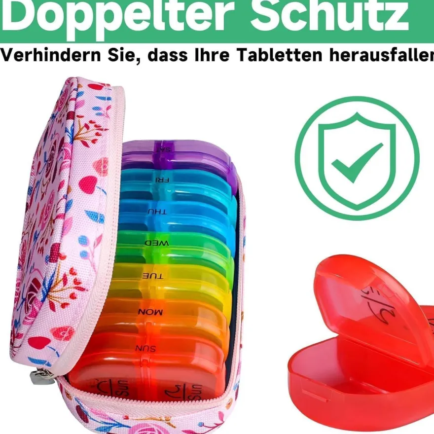 Serfeymi Tablettenbox 7 Tage Medikamenten Organizer Regenbogen Pillendose