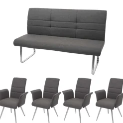 Set 4x Esszimmerstuhl+Sitzbank HWC-G55, Bank Küchenstuhl Stuhl mit Armlehne