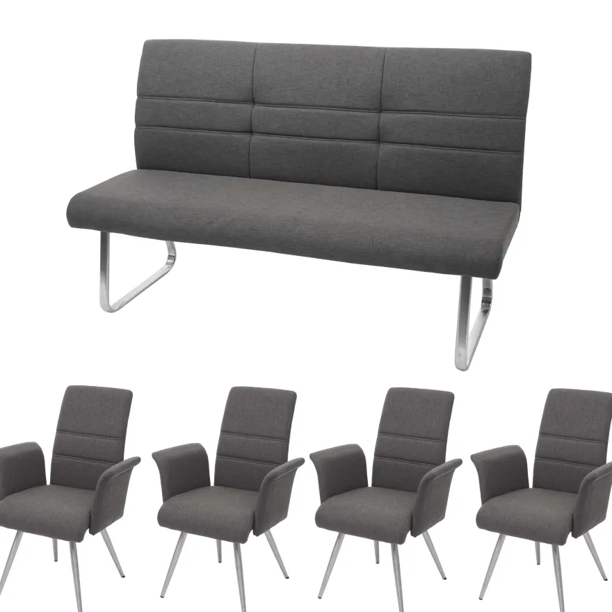 Set 4x Esszimmerstuhl+Sitzbank HWC-G55, Bank Küchenstuhl Stuhl mit Armlehne