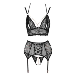 Sexy Damen Straps-Set S-XL mit Strass + Schritt offen + Elegant Dessous