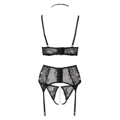 Sexy Damen Straps-Set S-XL mit Strass + Schritt offen + Elegant Dessous