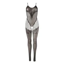 Sexy Netz Catsuit Schritt offen Body schwarz Reizwäsche Dessous 46 S M L