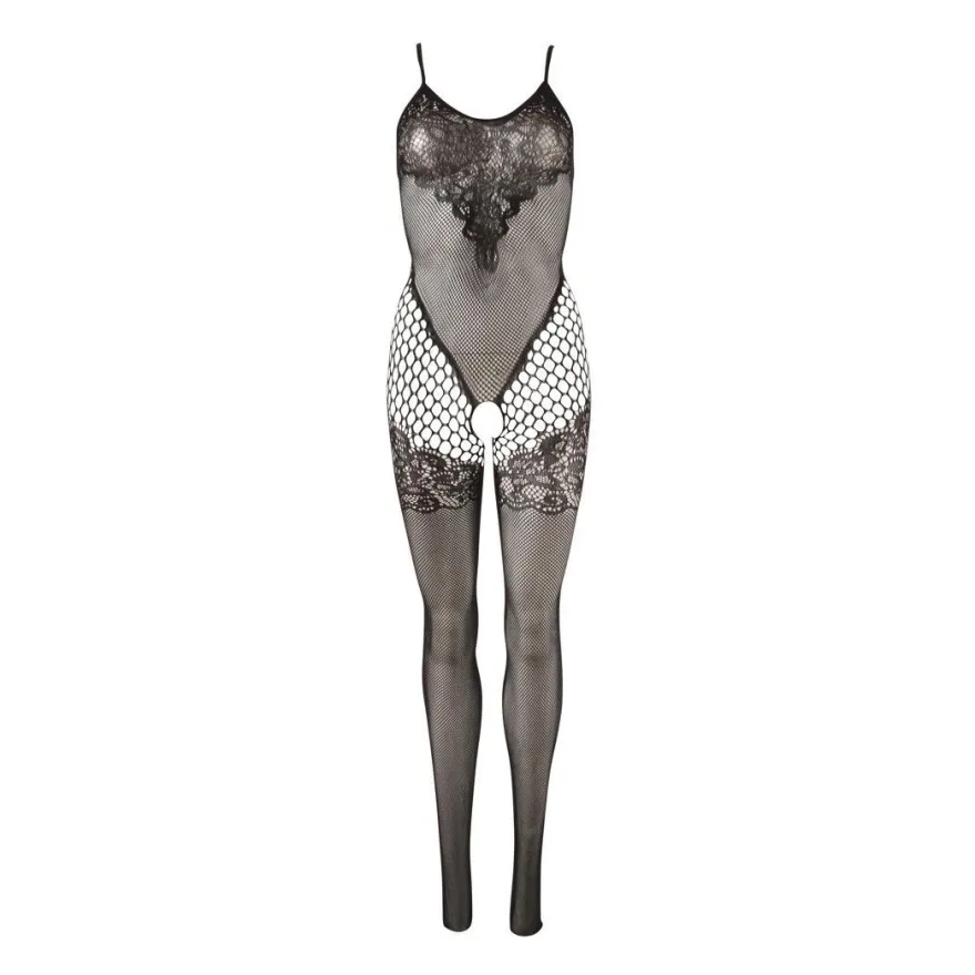 Sexy Netz Catsuit Schritt offen Body schwarz Reizwäsche Dessous 46 S M L