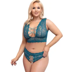 Sexy Soft BH Set XL - 4XL weiche Spitze + String Schritt offen + Dessous