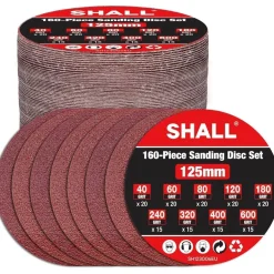 SHALL 160 Stück 125mm Schleifscheiben (Klettverschluss, 9 Typen, gemischte