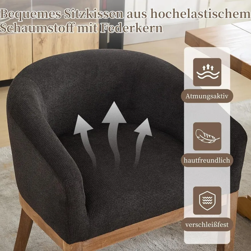 Shenyon Esszimmerstühle 2er Set mit Armlehnen, Mid Century Polsterstuhl aus