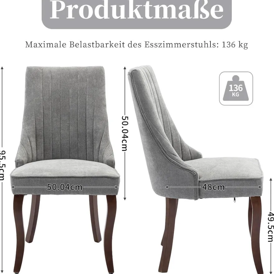 Shenyon Esszimmerstühle 8er Set, bequeme Polsterstühle aus Stoff mit