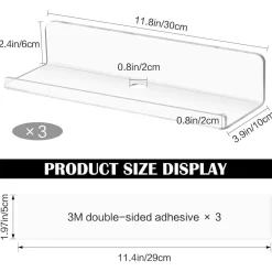 SHEPIN 3er Set Wandregal, schwebend, ohne Bohren, 30cm breit, Acryl Transparent