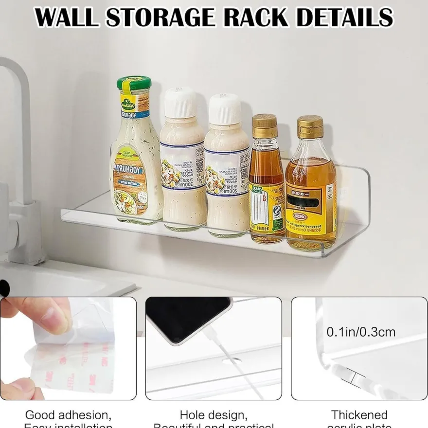 SHEPIN 3er Set Wandregal, schwebend, ohne Bohren, 30cm breit, Acryl Transparent