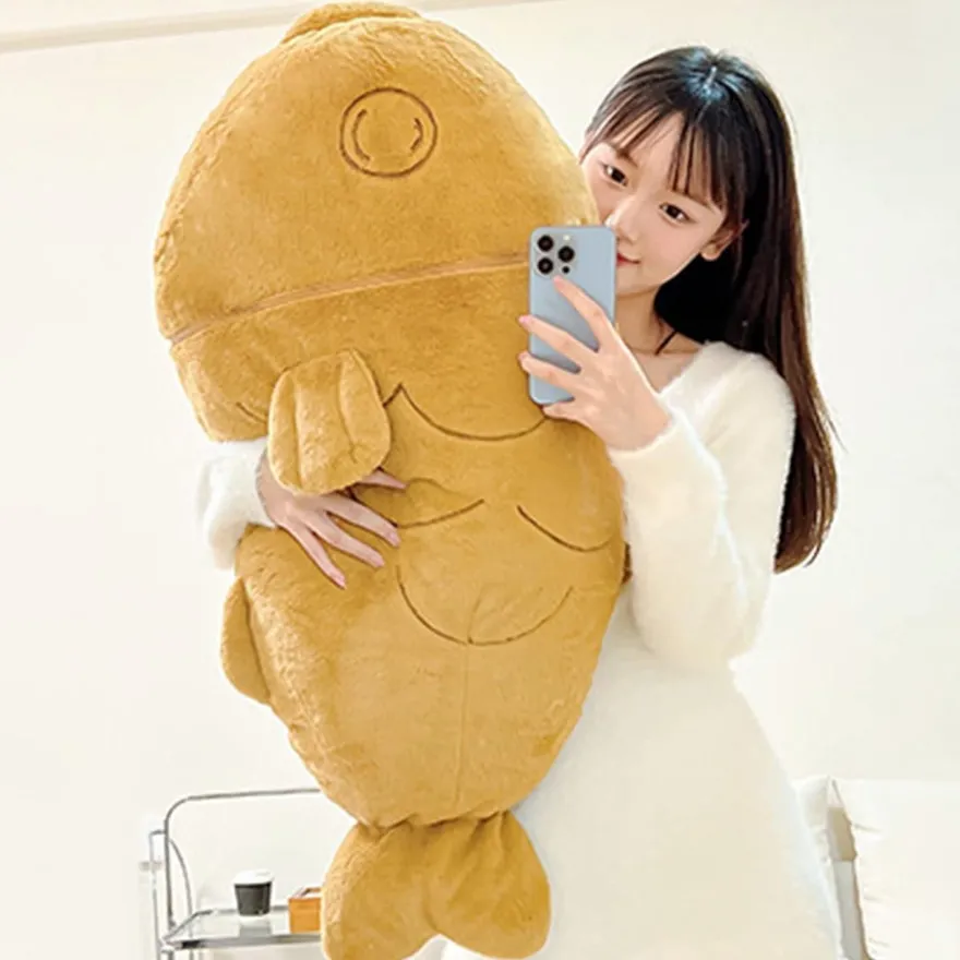 shownicer Plüschtier Katze Fisch 2 in 1 Kuschelkissen Kawaii Stofftier, 60 cm