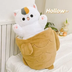 shownicer Plüschtier Katze Fisch 2 in 1 Kuschelkissen Kawaii Stofftier, 60 cm