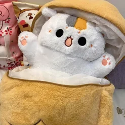 shownicer Plüschtier Katze Fisch 2 in 1 Kuschelkissen Kawaii Stofftier, 60 cm