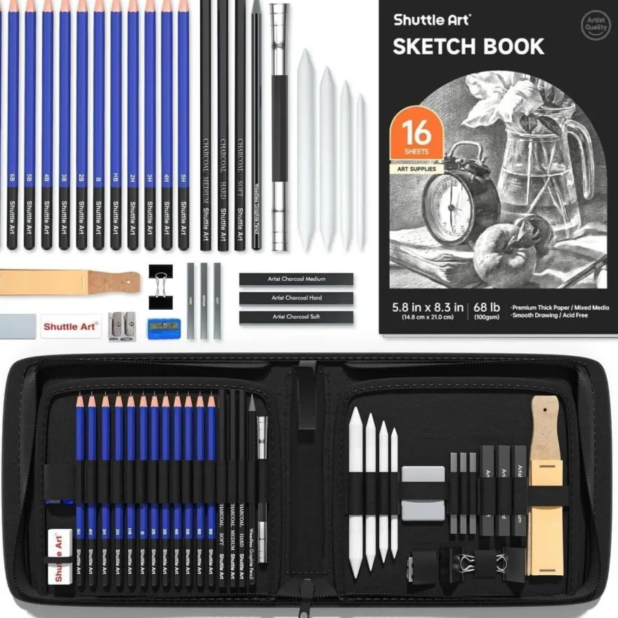 Shuttle Art Zeichenset 37-teilig: Professionelles Malset mit Graphitstiften