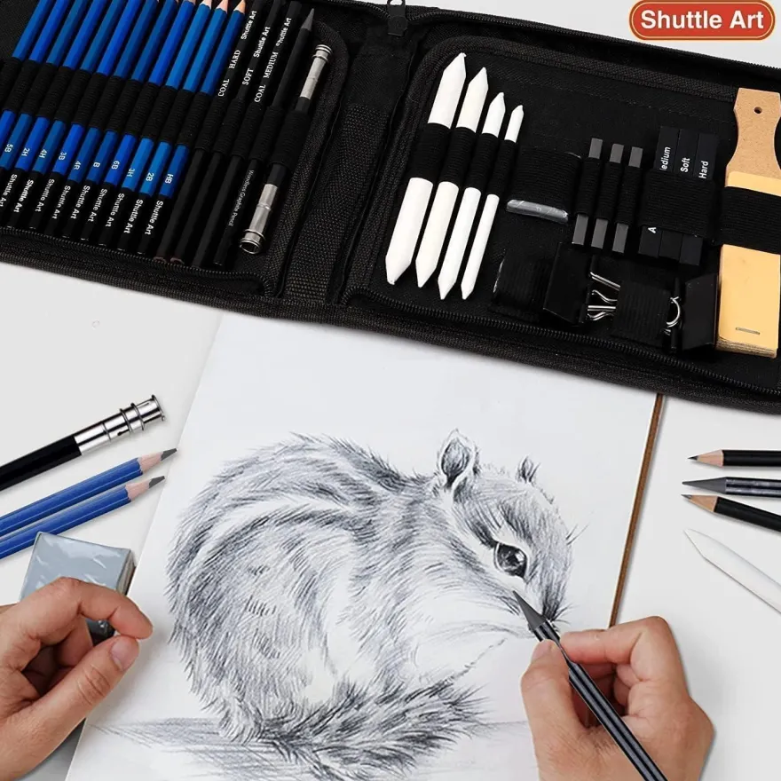 Shuttle Art Zeichenset 37-teilig: Professionelles Malset mit Graphitstiften