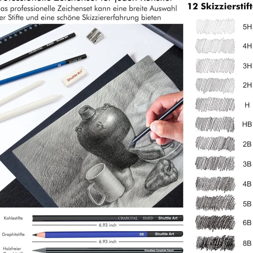Shuttle Art Zeichenset 37-teilig: Professionelles Malset mit Graphitstiften