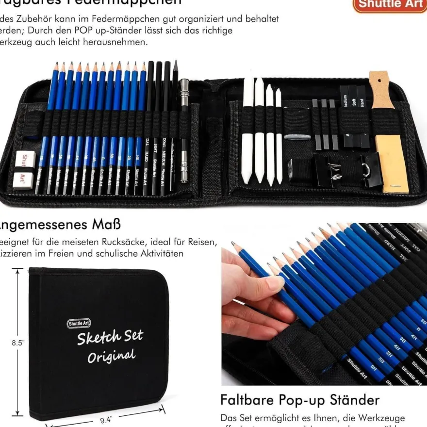 Shuttle Art Zeichenset 37-teilig: Professionelles Malset mit Graphitstiften