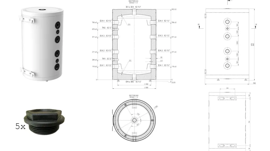 SHWT® EPS 30-160Liter Edelstahl Speicher 8Bar Wärmepumpen Pufferspeicher
