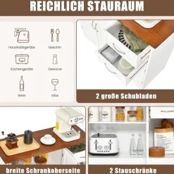 Sideboard Küchenschrank Weiß, Kücheninsel mit Arbeitsplatte 100×40cm Buffetschrank