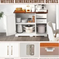 Sideboard Küchenschrank Weiß, Kücheninsel mit Arbeitsplatte 100×40cm Buffetschrank