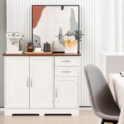 Sideboard Küchenschrank Weiß, Kücheninsel mit Arbeitsplatte 100×40cm Buffetschrank