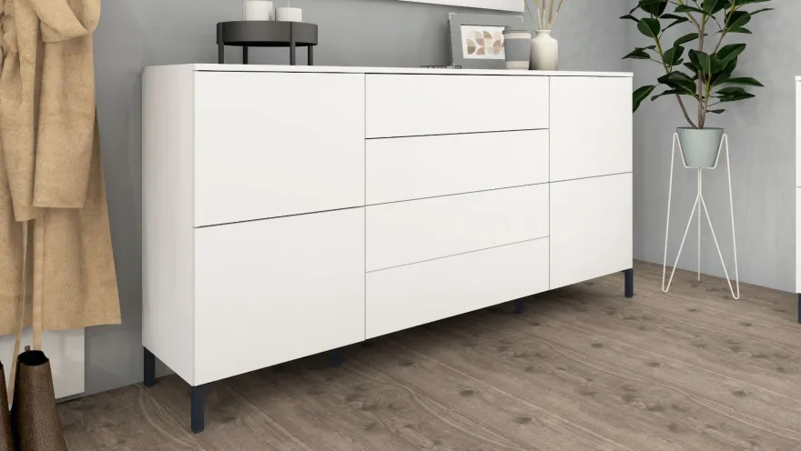 Sideboard Kommode Schrank Anrichte Highboard Haama in Weiß - Hochglanz und Matt