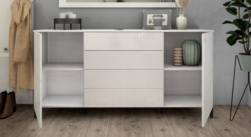 Sideboard Kommode Schrank Anrichte Highboard Haama in Weiß - Hochglanz und Matt