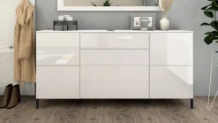 Sideboard Kommode Schrank Anrichte Highboard Haama in Weiß - Hochglanz und Matt
