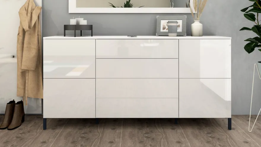 Sideboard Kommode Schrank Anrichte Highboard Haama in Weiß - Hochglanz und Matt