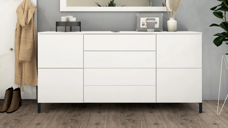 Sideboard Kommode Schrank Anrichte Highboard Haama in Weiß - Hochglanz und Matt