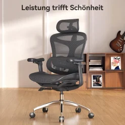 SIHOO Ergonomischer Bürostuhl C300 mit 3D-Armlehnen & Lordosenstütze, Schwarz