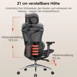 SIHOO Ergonomischer Bürostuhl C300 mit 3D-Armlehnen & Lordosenstütze, Schwarz