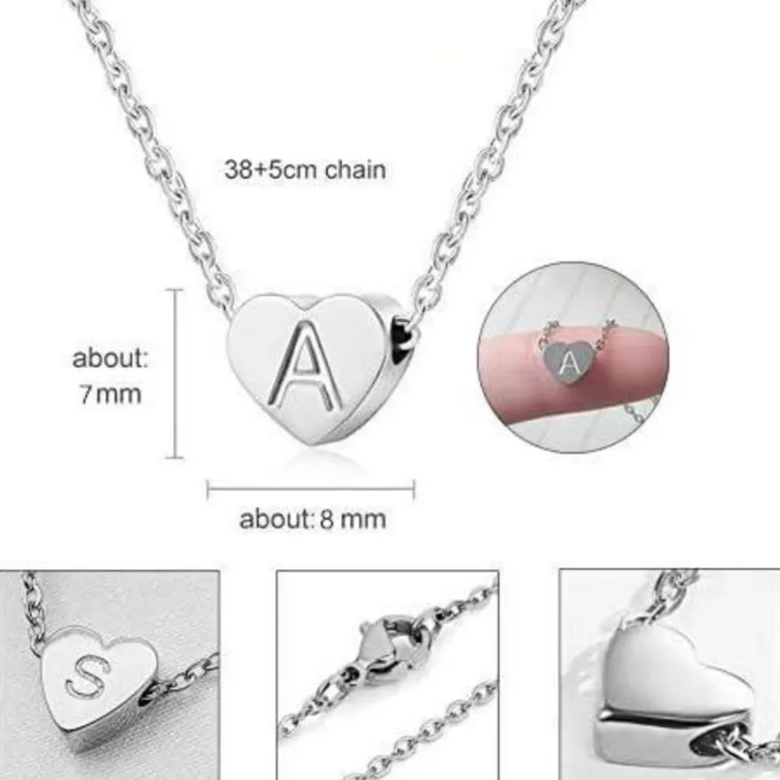 Silber Damen Halskette Buchstabenherz Anhänger Initialschmuck Mädchen