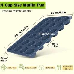 Silikon Muffinform für 24 Muffins Antihaft Backblech Grau 34x23x2,5cm