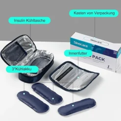 Sinocare Insulin Kühltasche mit 3 Kühlakkus - Medikamenten- und