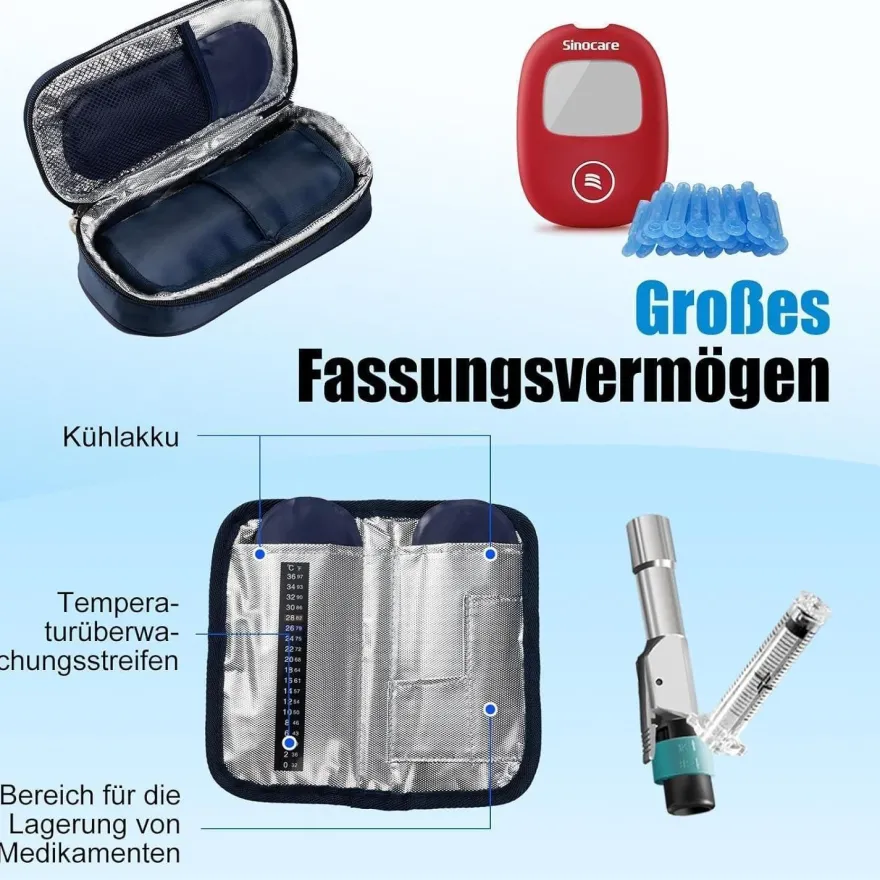 Sinocare Insulin Kühltasche mit 3 Kühlakkus - Medikamenten- und