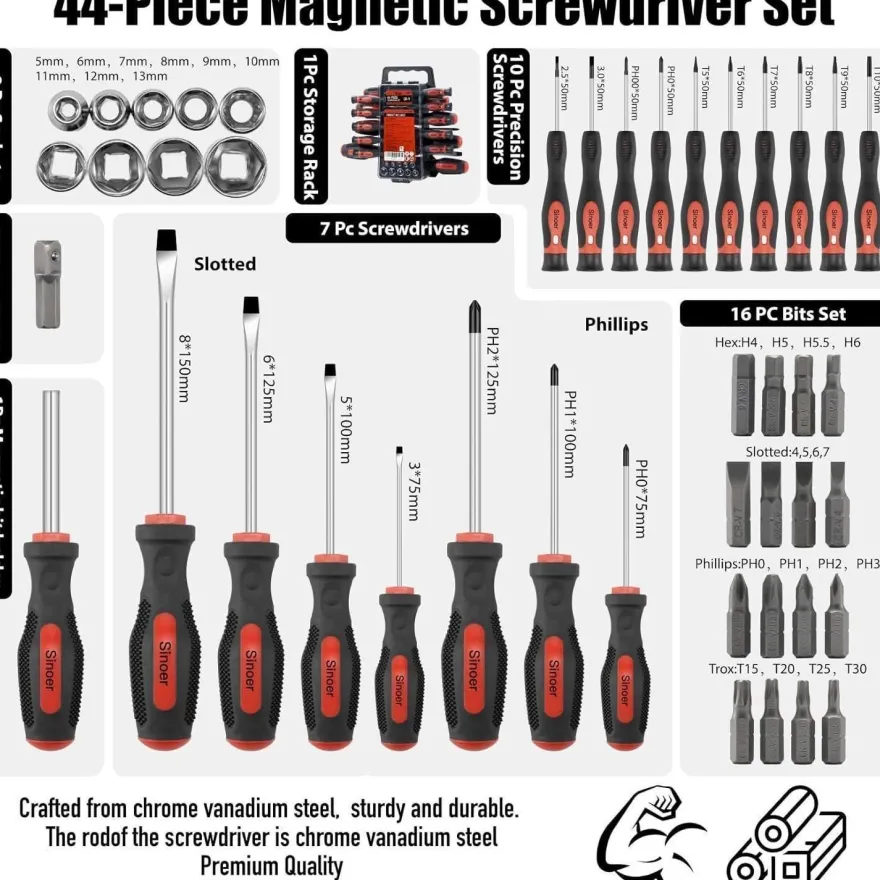 Sinoer 44-teiliges Magnetschraubendreher-Set mit Präzisionsschraubendrehern