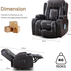 Situray Manuell Verstellbarer Relaxsessel mit Heizung, 360° Drehbar, bis 150