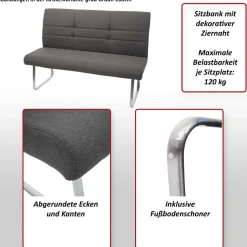 Sitzbank HWC-G55, Esszimmerbank Bank, Stoff/Textil Edelstahl gebürstet