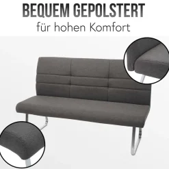 Sitzbank HWC-G55, Esszimmerbank Bank, Stoff/Textil Edelstahl gebürstet