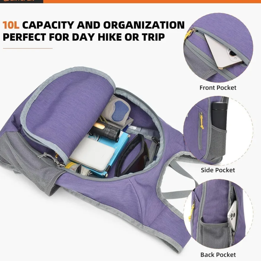 Skysper 10L Faltbarer Wanderrucksack - Ideal für Tagesausflüge, Städtetrips und