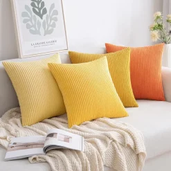 Slozzi 4er Set Kordsamt Kissenbezüge 50x50 cm Orange, weich und pflegeleicht
