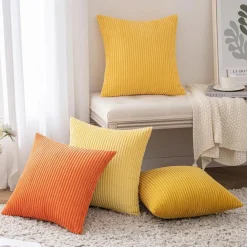 Slozzi 4er Set Kordsamt Kissenbezüge 50x50 cm Orange, weich und pflegeleicht