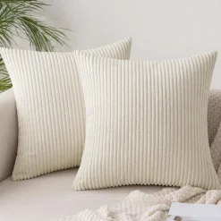 Slozzi 2er Set Kordsamt Kissenbezüge Beige 45x45cm - Weich und Dekorativ für