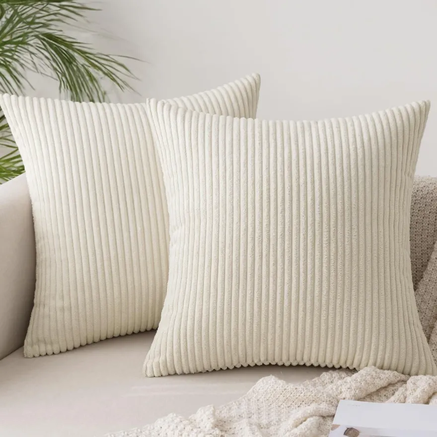 Slozzi 2er Set Kordsamt Kissenbezüge Beige 45x45cm - Weich und Dekorativ für