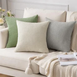 Slozzi 2er Set Kordsamt Kissenbezüge Beige 45x45cm - Weich und Dekorativ für