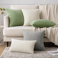 Slozzi 2er Set Kordsamt Kissenbezüge Beige 45x45cm - Weich und Dekorativ für