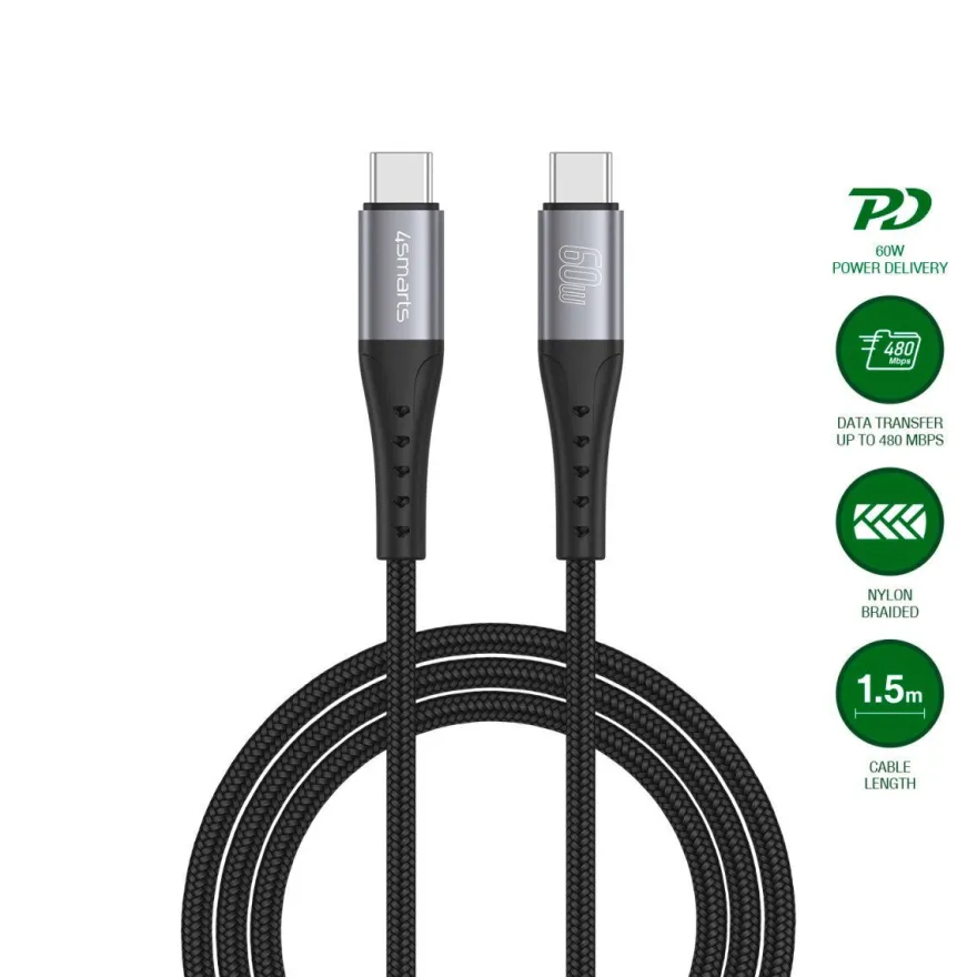 4smarts USB-C Kabel PrimeCord 60W 1,5m, schwarz